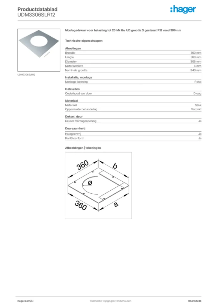 Afbeelding Hager Productdatablad UDM3306SLR12 | Hager Nederland