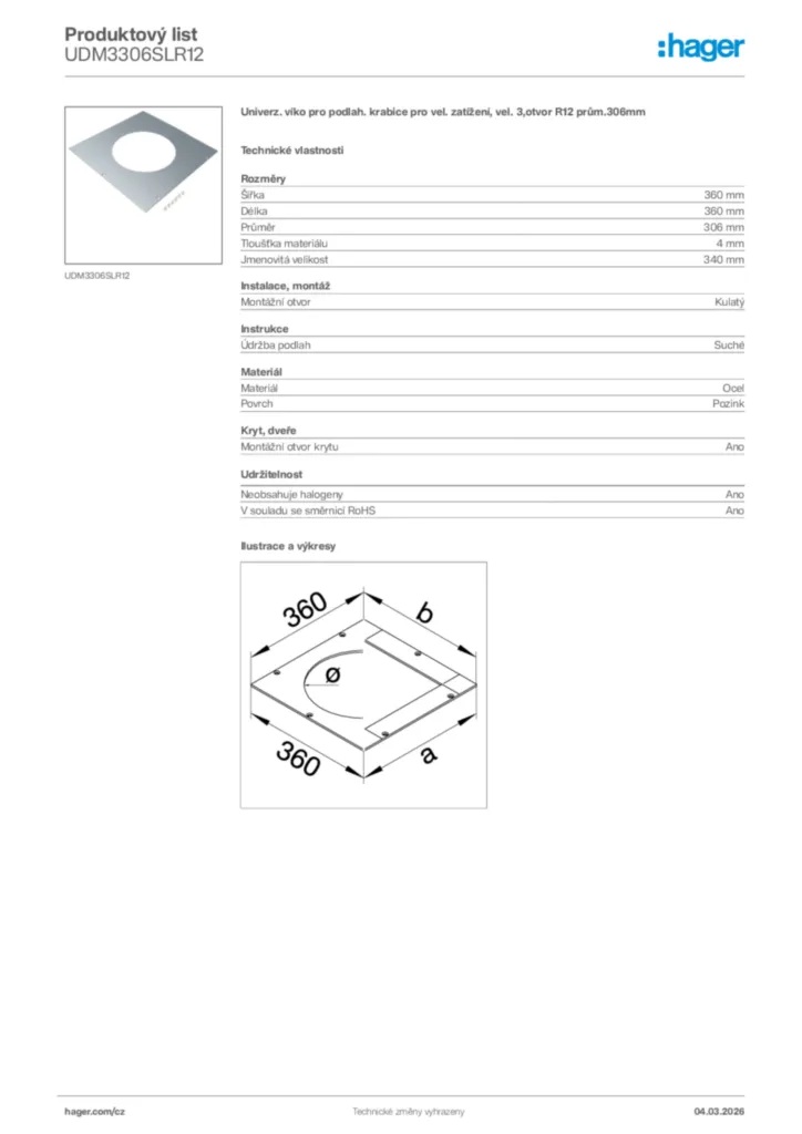 Obrázek Hager Product data sheet UDM3306SLR12 | Hager