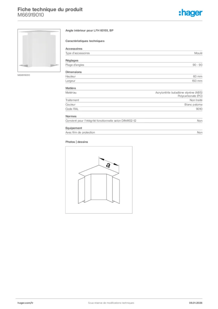 Image Hager Fiche technique du produit M66919010 | Hager France