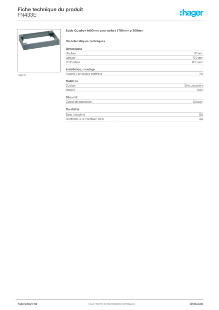 Image Hager Fiche technique du produit FN433E | Hager Belgique