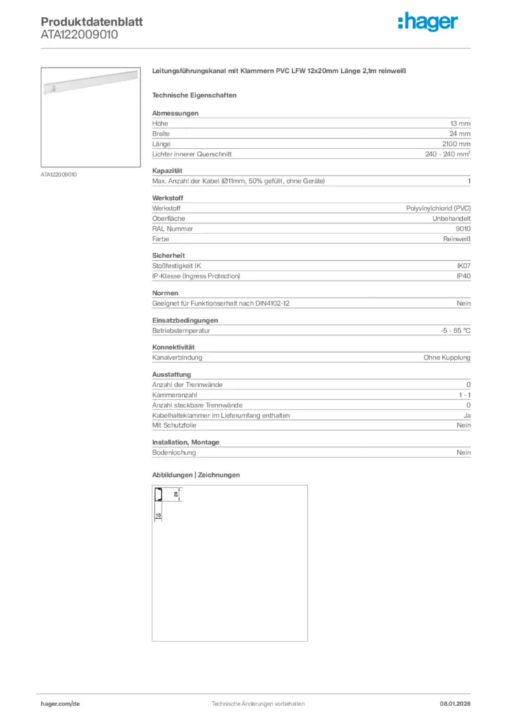 Bild Hager Produktdatenblatt ATA122009010 | Hager Deutschland