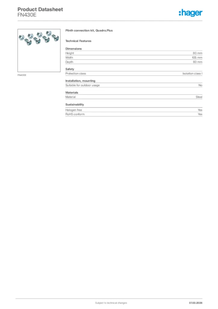 Image Hager Product data sheet FN430E  | Hager Africa
