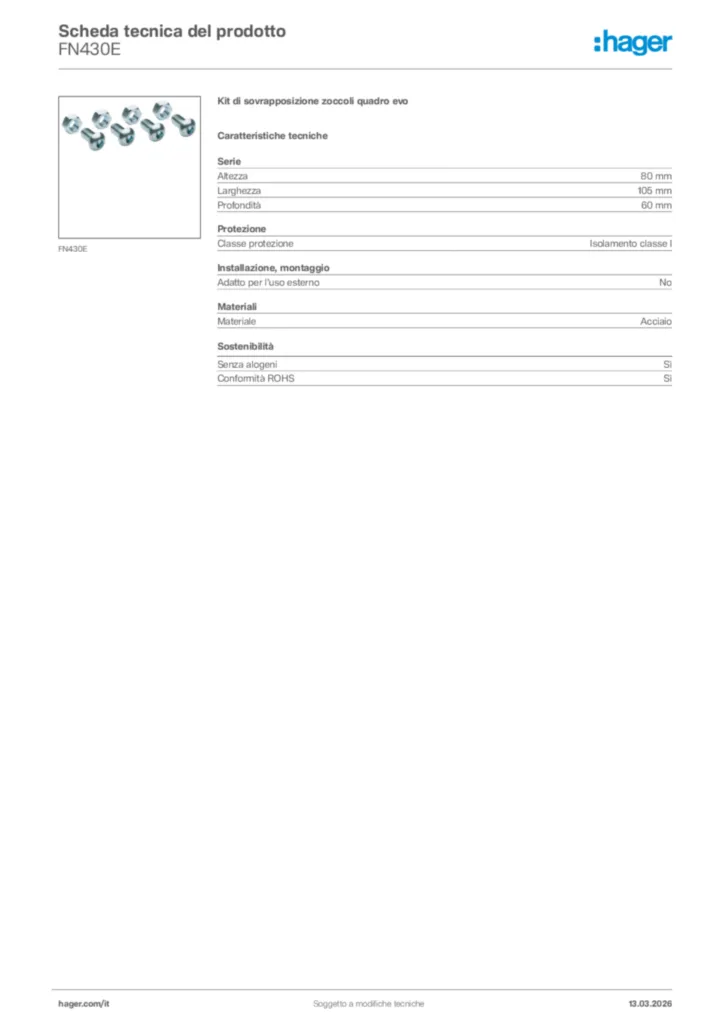 Immagine Hager Scheda tecnica del prodotto FN430E | Hager Italia