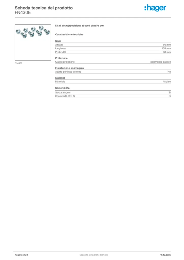 Immagine Hager Scheda tecnica del prodotto FN430E | Hager Italia