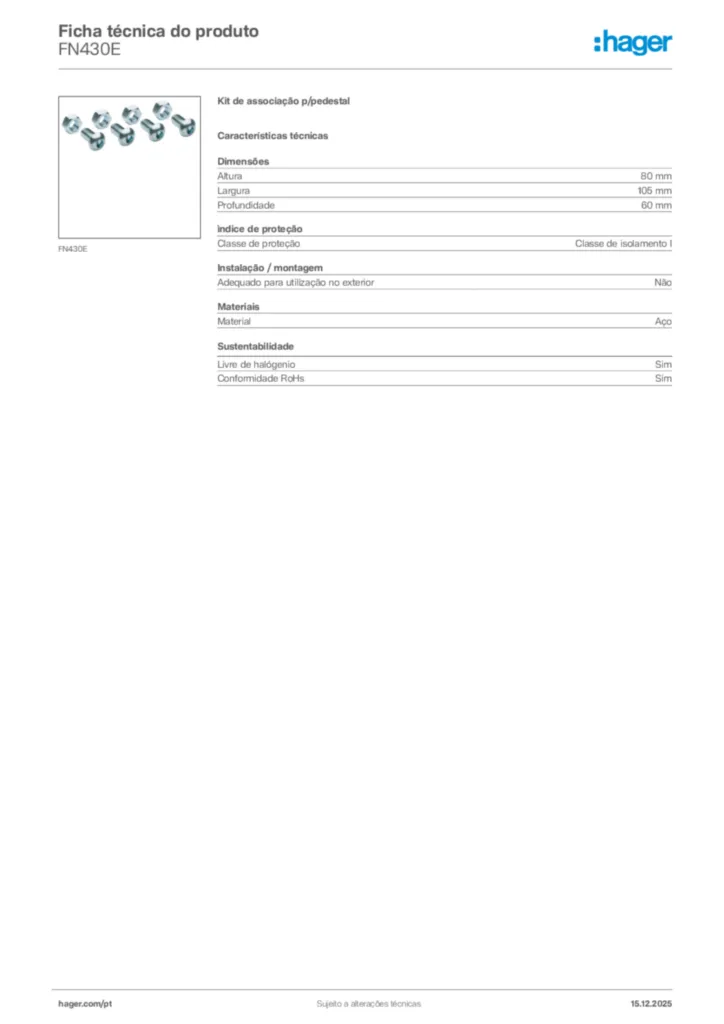 Imagem Hager Ficha técnica do produto FN430E | Hager Portugal