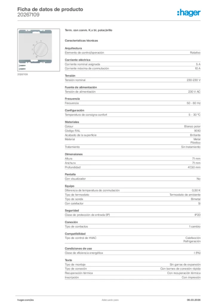 Imagen Hager Ficha de datos de producto 20267109 | Hager España