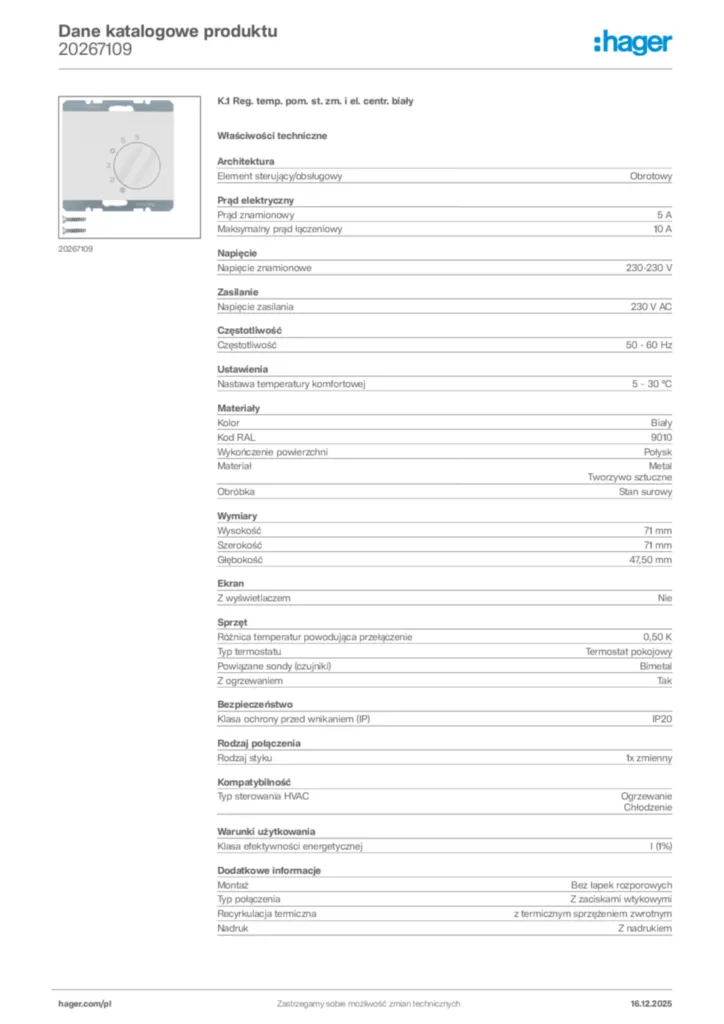 Zdjęcie Hager Karta katalogowa 20267109 | Hager Polska