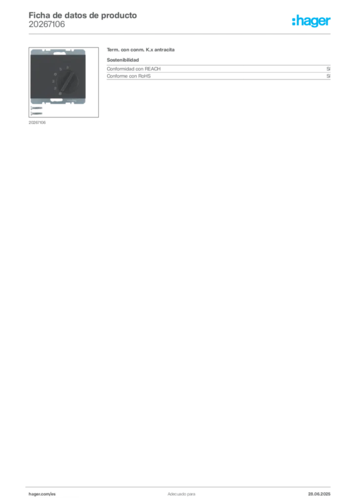 Imagen Hager Ficha de datos de producto 20267106 | Hager España