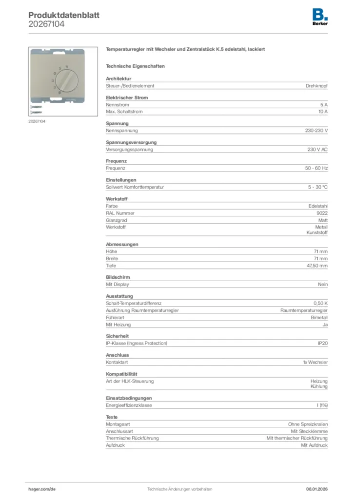 Bild Berker Produktdatenblatt 20267104 | Hager Deutschland