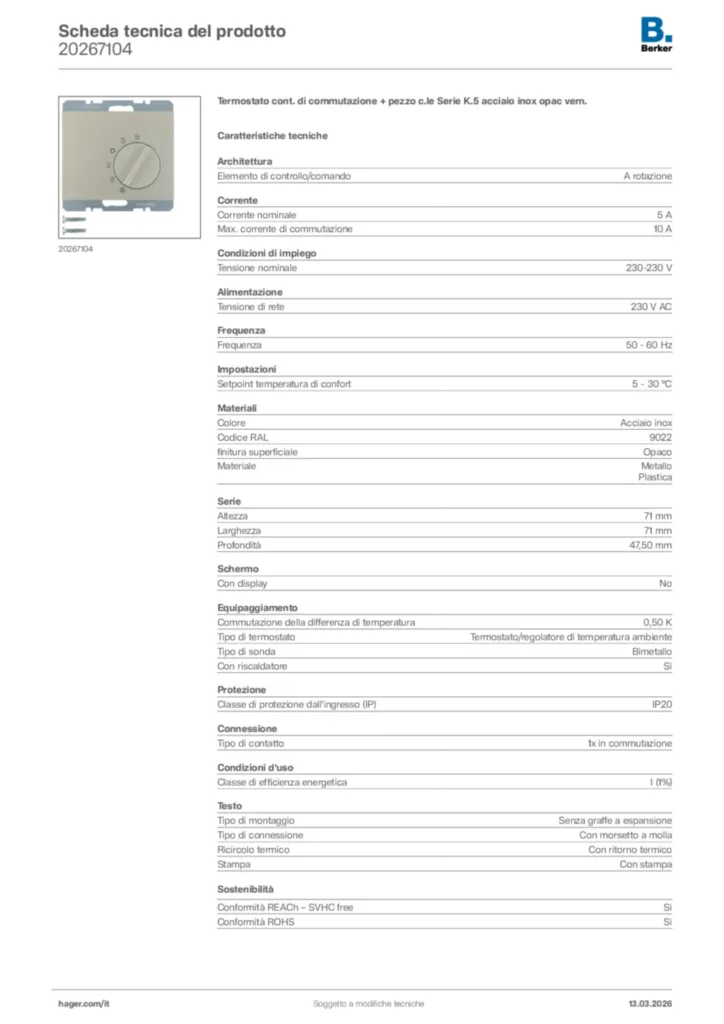 Immagine Berker Scheda tecnica del prodotto 20267104 | Hager Italia