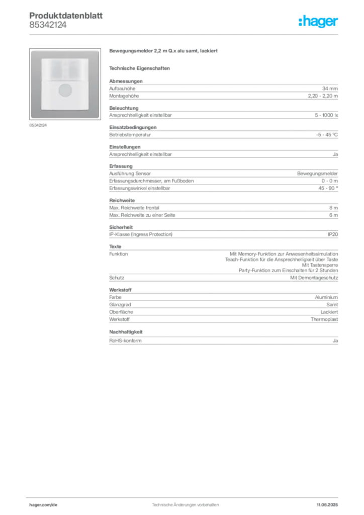 Bild Berker Produktdatenblatt 85342124 | Hager Deutschland