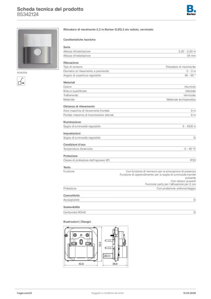 Immagine Berker Scheda tecnica del prodotto 85342124 | Hager Italia