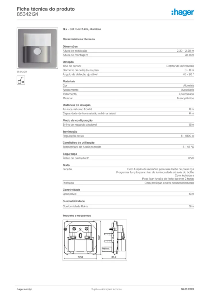 Imagem Hager Ficha técnica do produto 85342124 | Hager Portugal