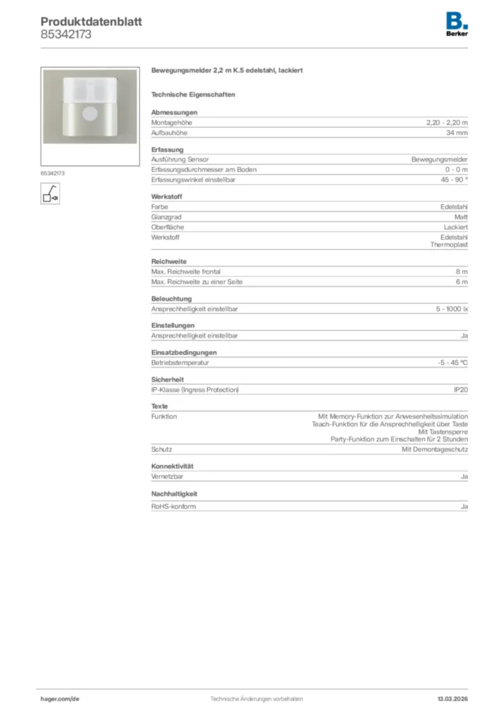 Bild Berker Produktdatenblatt 85342173 | Hager Deutschland