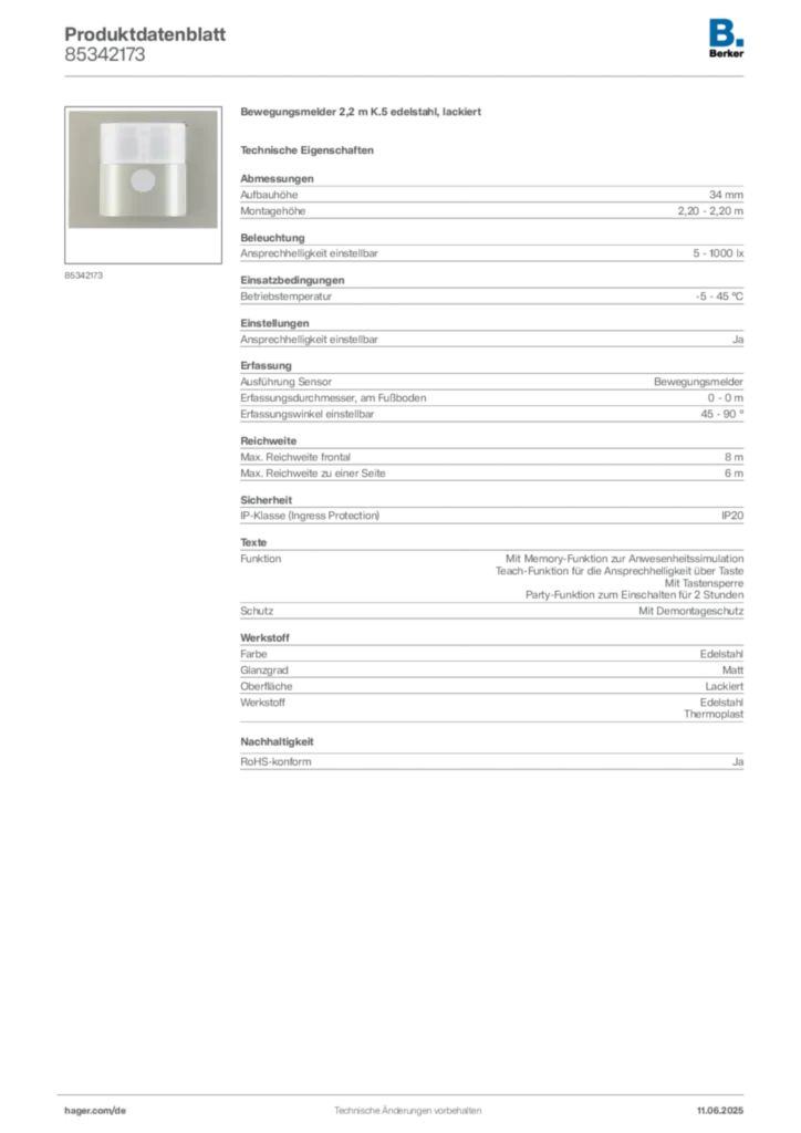 Bild Berker Produktdatenblatt 85342173 | Hager Deutschland