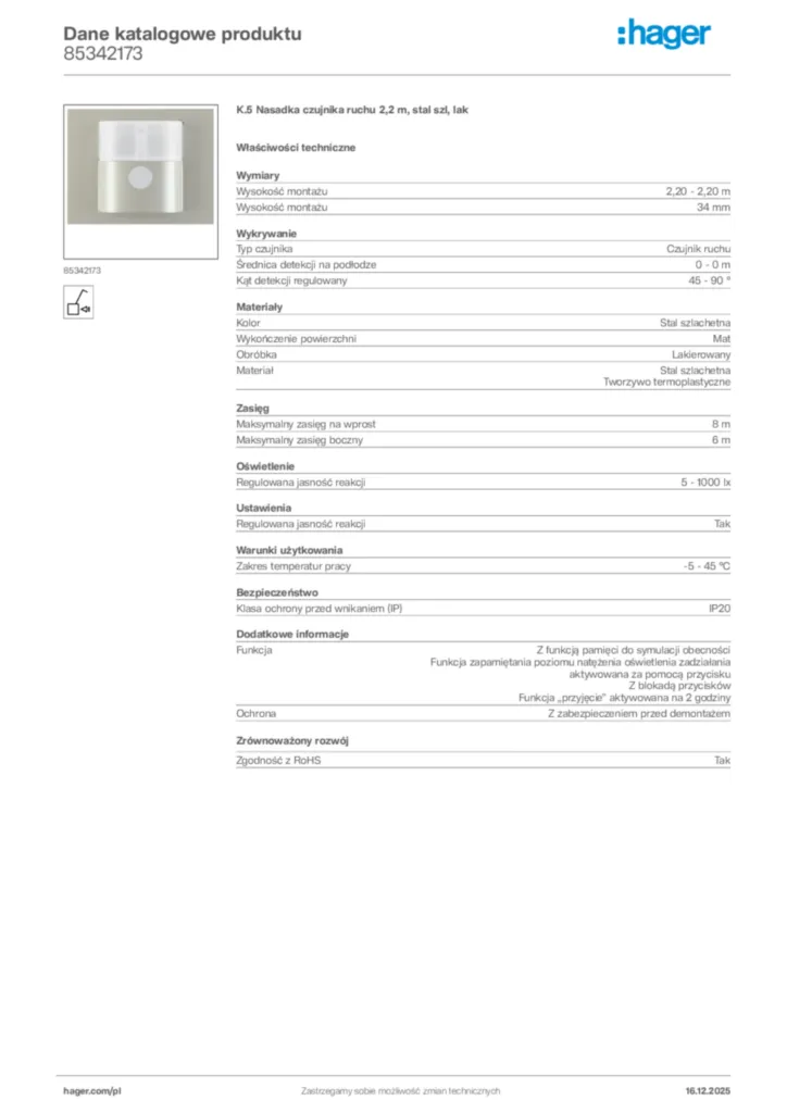 Zdjęcie Hager Karta katalogowa 85342173 | Hager Polska