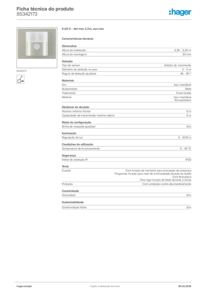 Imagem Hager Ficha técnica do produto 85342173 | Hager Portugal