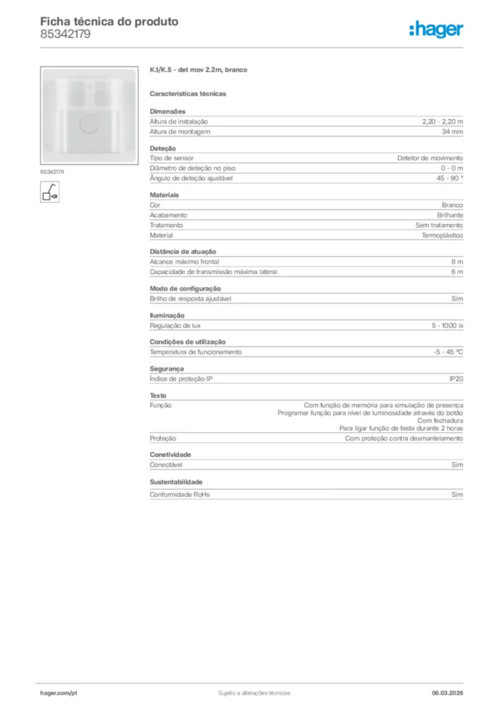 Imagem Hager Ficha técnica do produto 85342179 | Hager Portugal