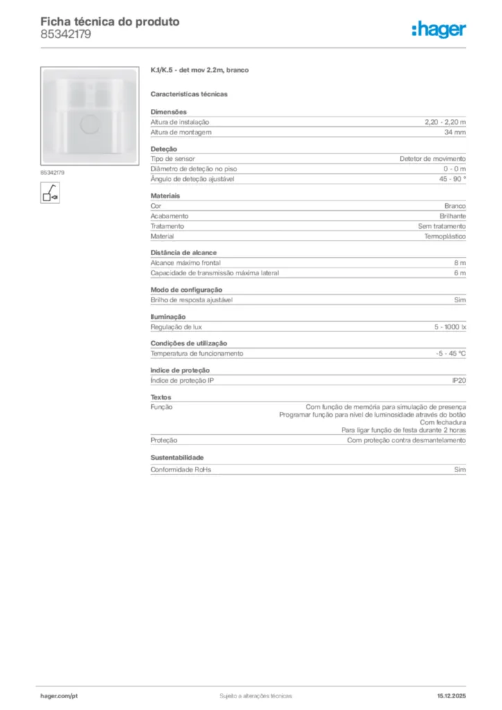 Imagem Hager Ficha técnica do produto 85342179 | Hager Portugal