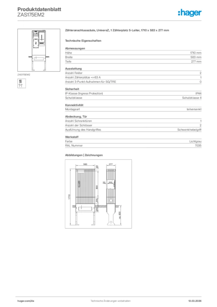 Bild Hager Produktdatenblatt ZAS175EM2 | Hager Deutschland