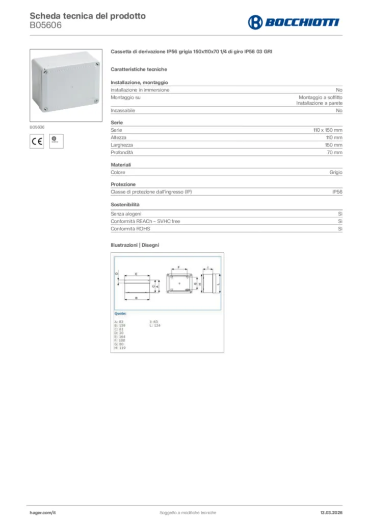Immagine Bocchiotti Scheda tecnica del prodotto B05606 | Hager Italia
