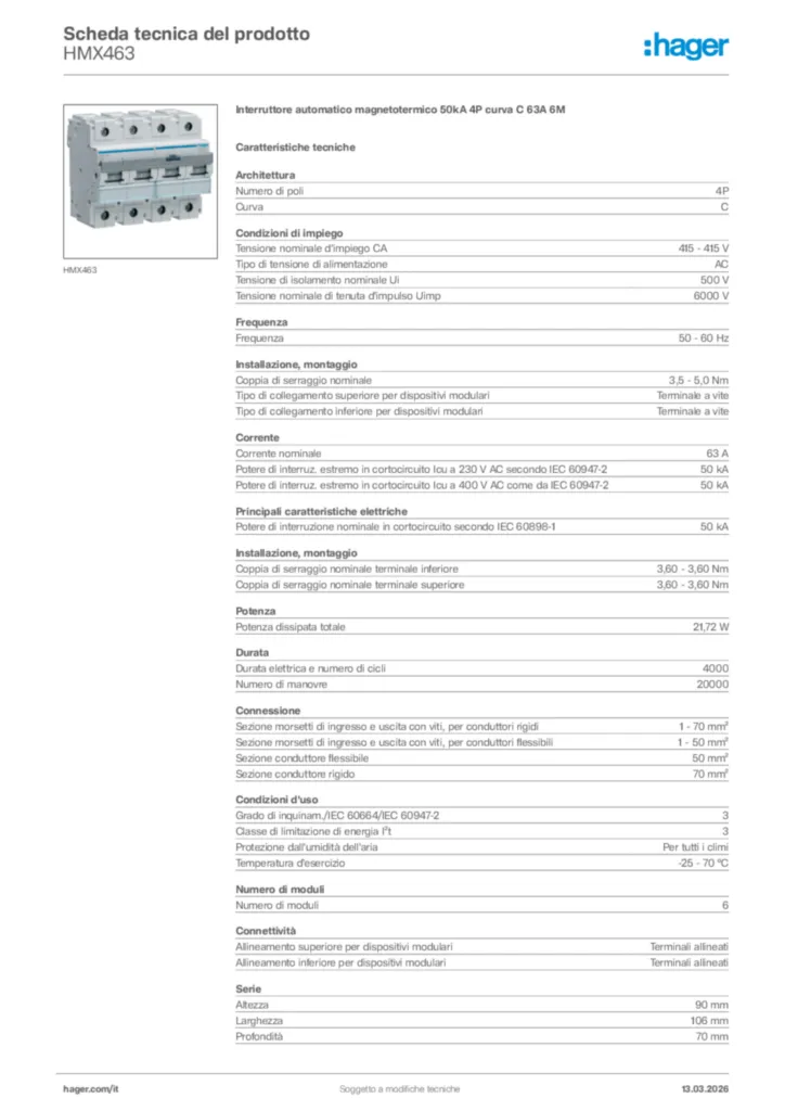 Immagine Hager Scheda tecnica del prodotto HMX463 | Hager Italia