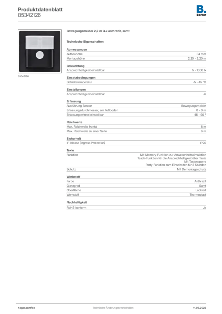 Bild Berker Produktdatenblatt 85342126 | Hager Deutschland