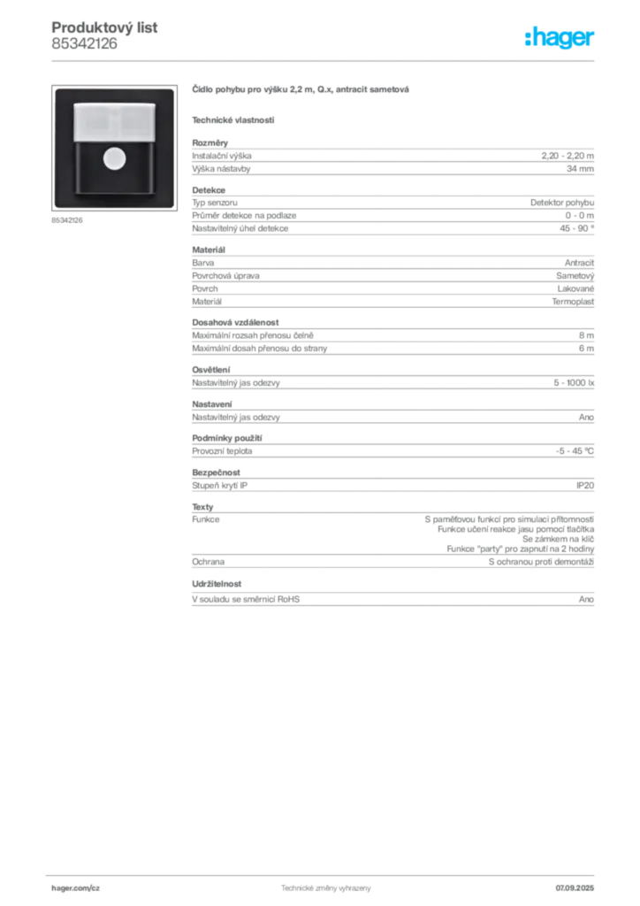 Obrázek Hager Produktový list 85342126 | Hager