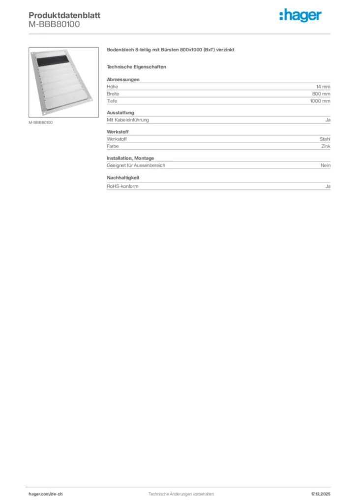 Bild Hager Produktdatenblatt M-BBB80100 | Hager Schweiz