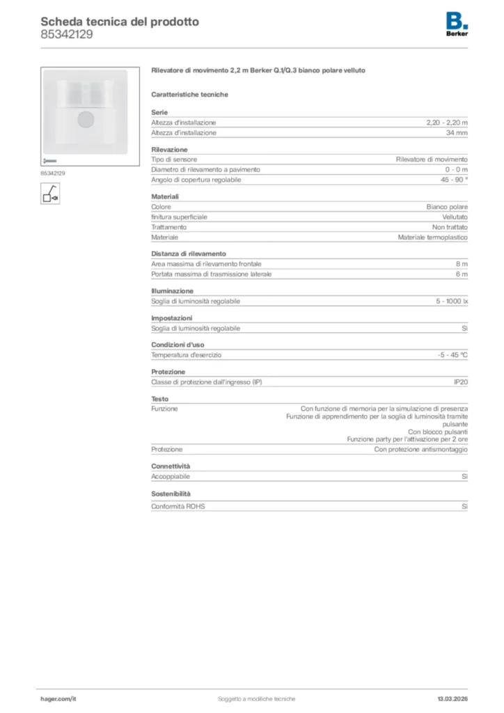 Immagine Berker Scheda tecnica del prodotto 85342129 | Hager Italia