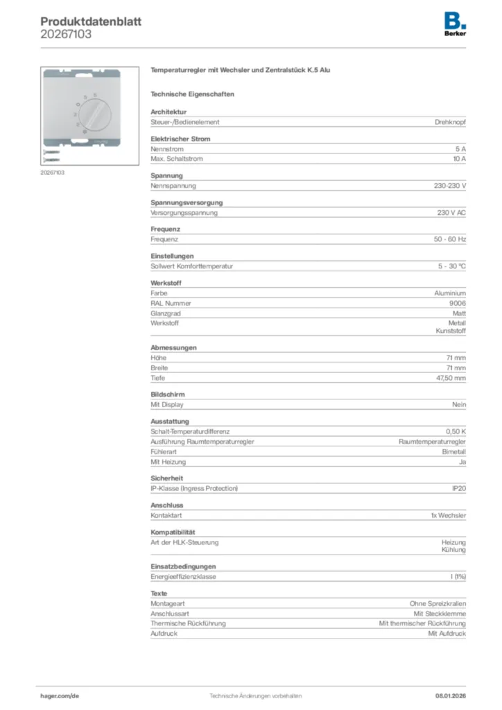 Bild Berker Produktdatenblatt 20267103 | Hager Deutschland