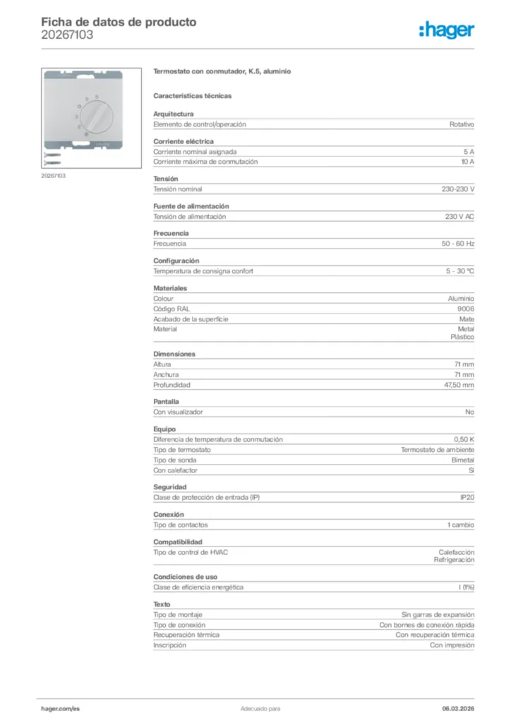 Imagen Hager Ficha de datos de producto 20267103 | Hager España