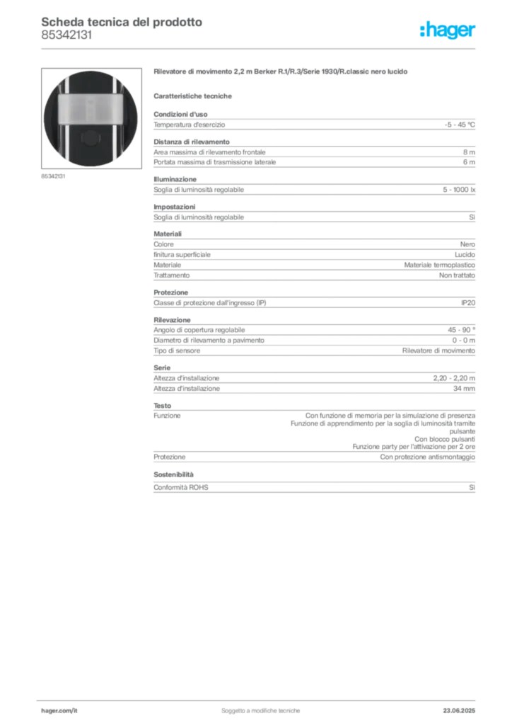Immagine Berker Scheda tecnica del prodotto 85342131 | Hager Italia
