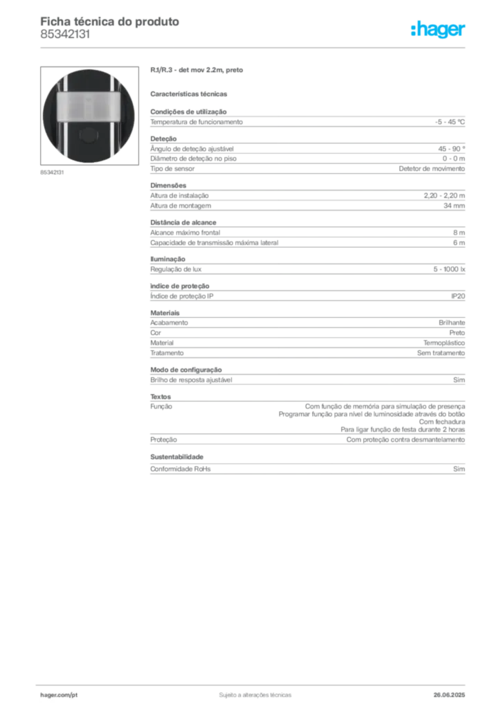 Imagem Hager Ficha técnica do produto 85342131 | Hager Portugal