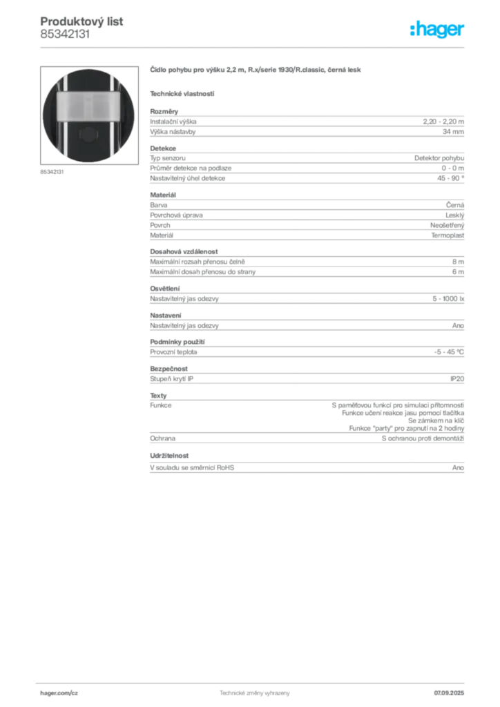 Obrázek Hager Produktový list 85342131 | Hager