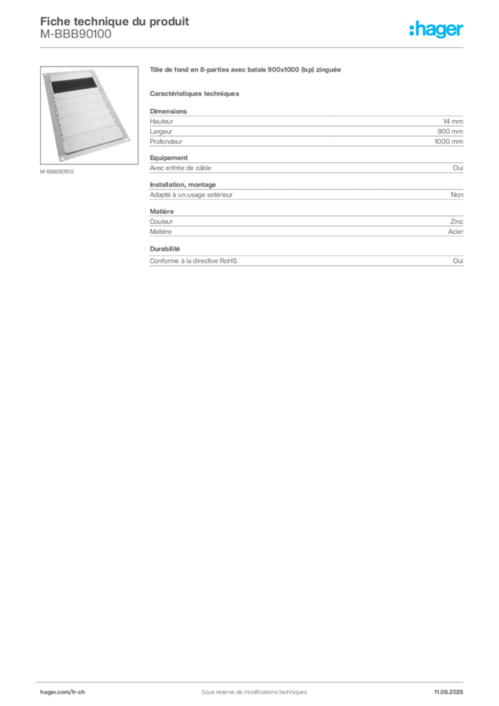 Image Hager Fiche technique du produit M-BBB90100 | Hager Suisse