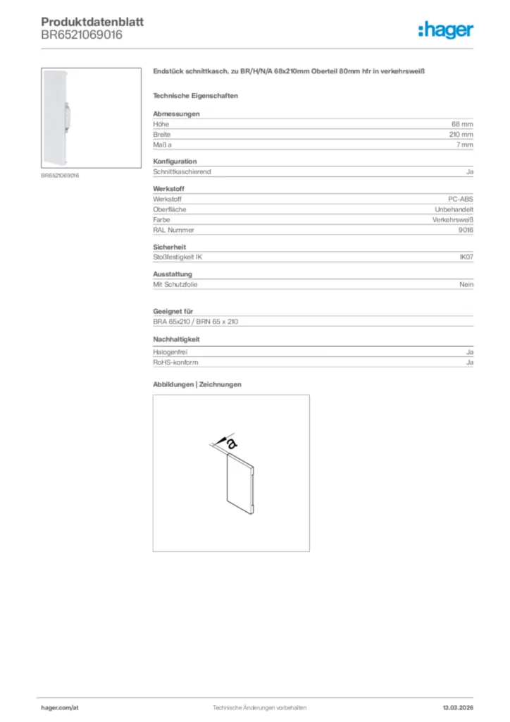 Bild Hager Produktdatenblatt BR6521069016 | Hager Deutschland