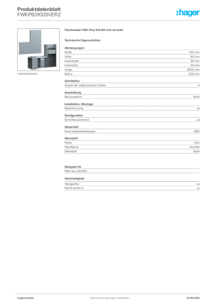 Bild Hager Produktdatenblatt FWKP601005VERZ | Hager Deutschland