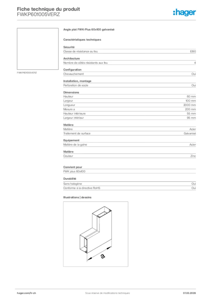 Image Hager Fiche technique du produit FWKP601005VERZ | Hager Suisse