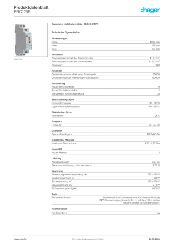 Bild Hager Produktdatenblatt ERC125S | Hager Deutschland