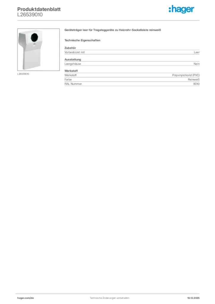 Bild Hager Produktdatenblatt L26539010 | Hager Deutschland