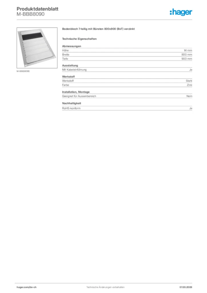 Bild Hager Produktdatenblatt M-BBB8090 | Hager Schweiz