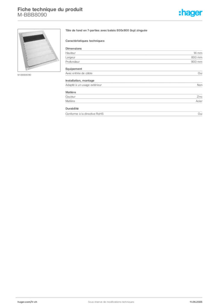 Image Hager Fiche technique du produit M-BBB8090 | Hager Suisse