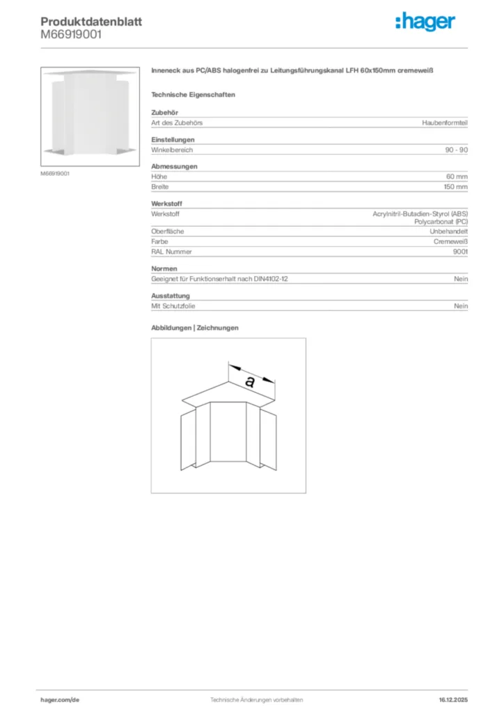 Bild Hager Produktdatenblatt M66919001 | Hager Deutschland