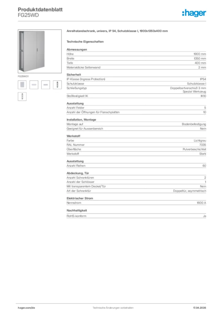 Bild Hager Produktdatenblatt FG25WD | Hager Deutschland