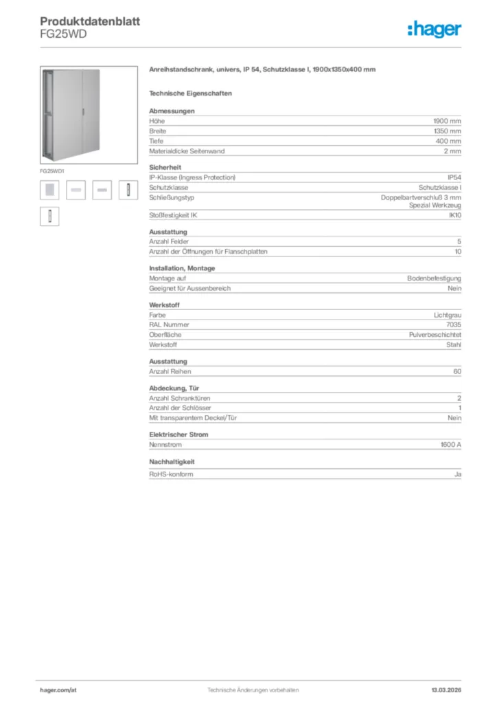 Bild Hager Produktdatenblatt FG25WD | Hager Deutschland