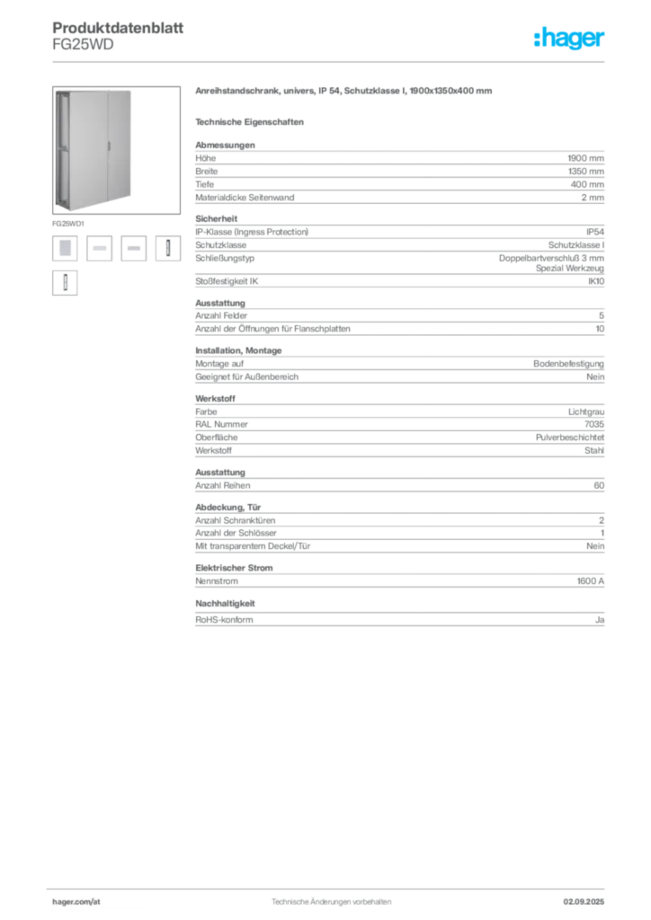 Bild Hager Produktdatenblatt FG25WD | Hager Deutschland