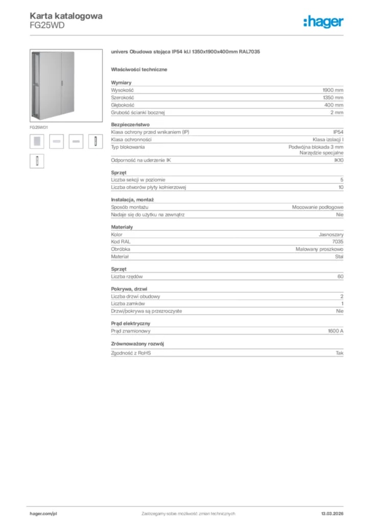Zdjęcie Hager Karta katalogowa FG25WD | Hager Polska