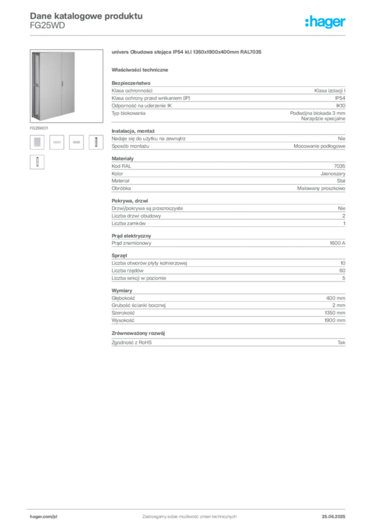 Zdjęcie Hager Karta katalogowa FG25WD | Hager Polska