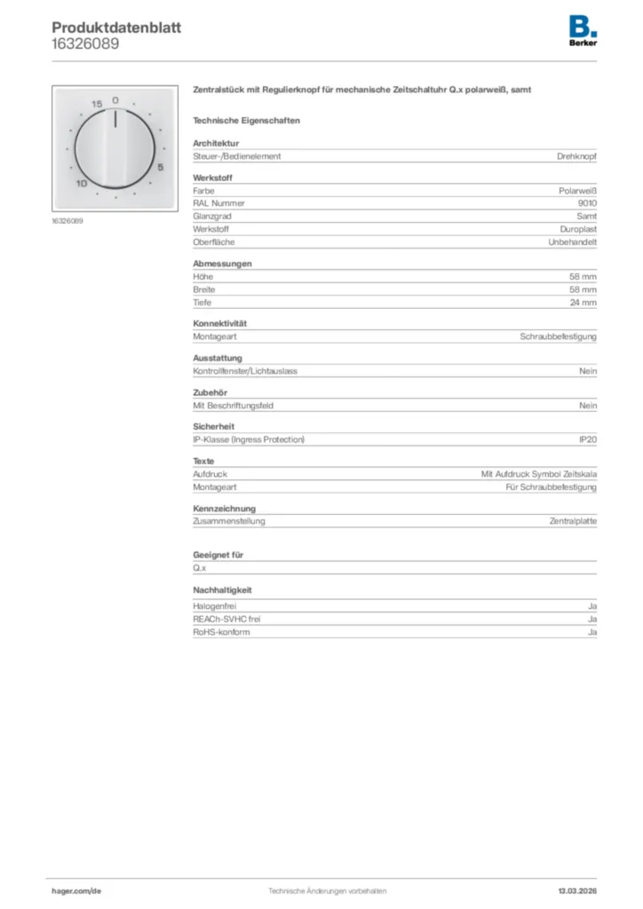 Bild Berker Produktdatenblatt 16326089 | Hager Deutschland
